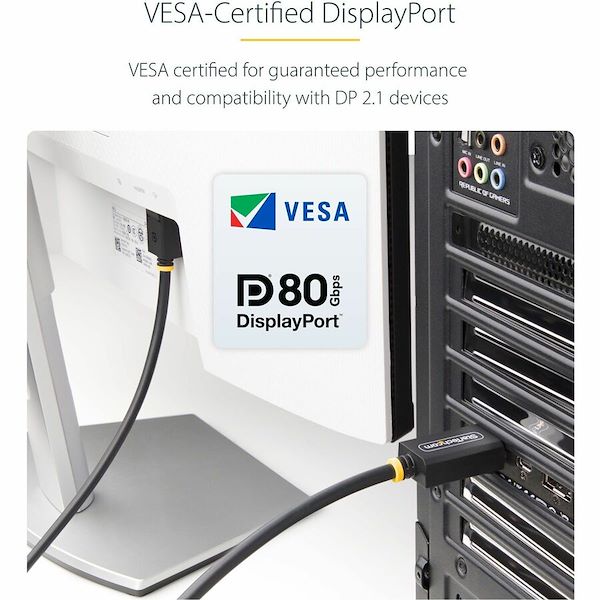 StarTech.com 3ft DisplayPort 2.1 Cable, VESA Certified DP80 DisplayPort Cable w/UHBR20/HDR/DSC 1.2a/HDCP 2.2, 16K/8K 60Hz, DP 2.1 Cord - Alternate-Image1
