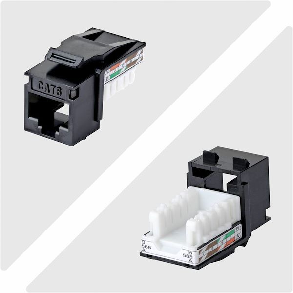 StarTech Cat6 Keystone Jack, 24-Pack RJ45 Ethernet Keystone Jacks, UTP Cat6 Wall Jack, 90-Degree 110 Punch Down, Black