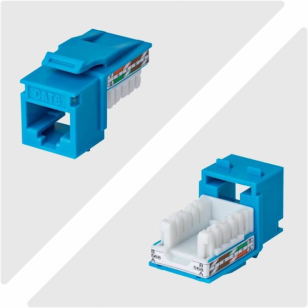 StarTech Cat6 Keystone Jack, 24-Pack RJ45 Ethernet Keystone Jacks, UTP Cat6 Wall Jack, 90-Degree 110 Punch Down, Blue