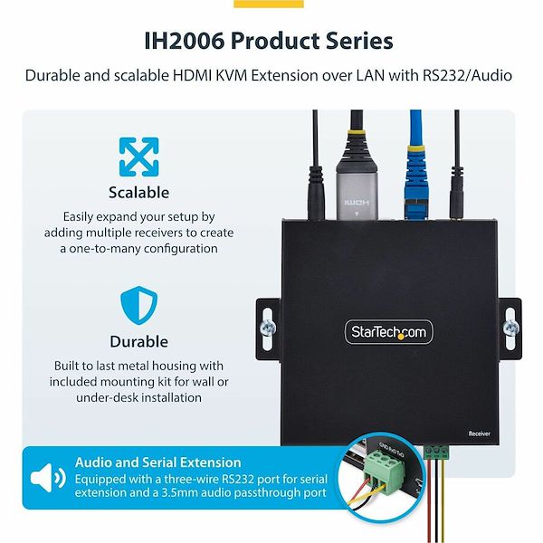 StarTech.com HDMI Receiver Over IP Network for the IH2006 Product Series, 4K 60Hz, AVoIP, Driverless, Receiver Only - Alternate-Image2