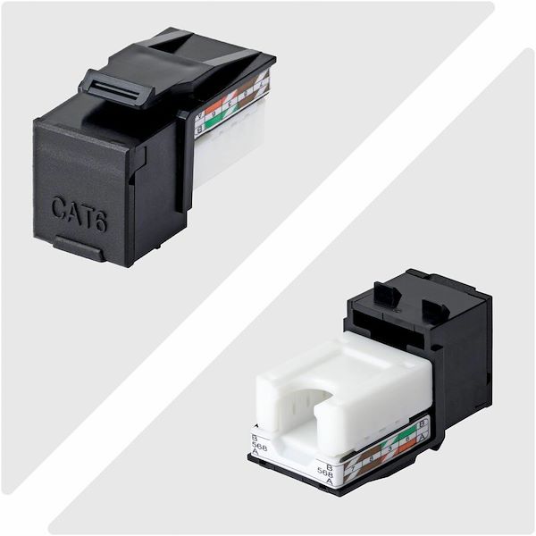 StarTech Cat6 Keystone Jack, 24-Pack RJ45 Ethernet Keystone Jacks, UTP Cat6 Wall Jack, 90-Degree 110 Punch Down, Black