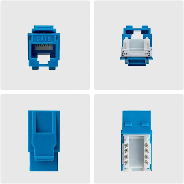 StarTech Cat6 Keystone Jack, 24-Pack RJ45 Ethernet Keystone Jacks, UTP Cat6 Wall Jack, 90-Degree 110 Punch Down, Blue