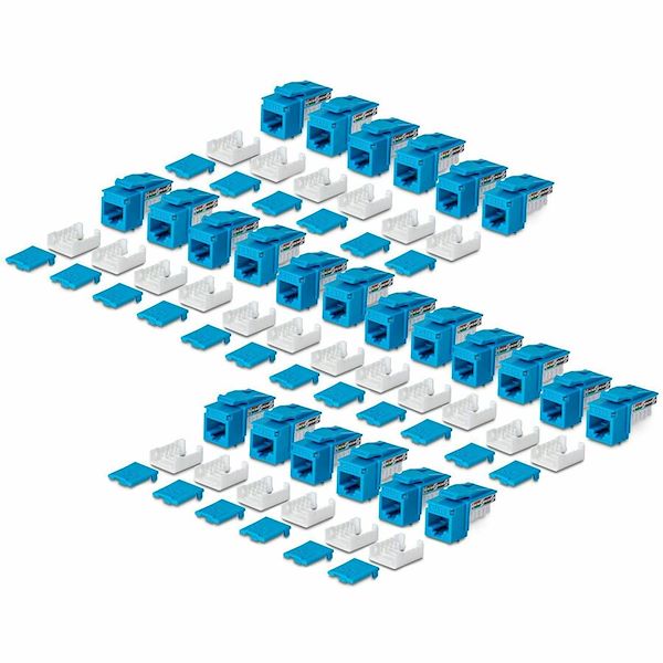 StarTech Cat6 Keystone Jack, 24-Pack RJ45 Ethernet Keystone Jacks, UTP Cat6 Wall Jack, 90-Degree 110 Punch Down, Blue