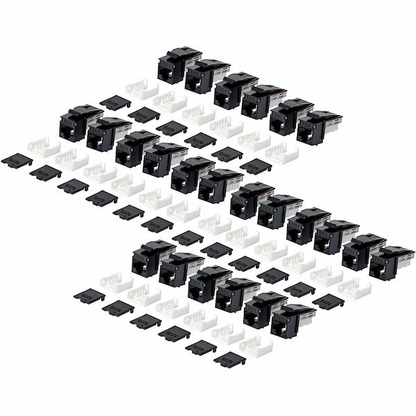 StarTech Cat6 Keystone Jack, 24-Pack RJ45 Ethernet Keystone Jacks, UTP Cat6 Wall Jack, 90-Degree 110 Punch Down, Black