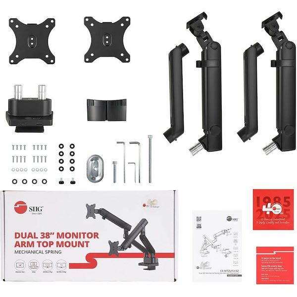 Dual 38" Mechanical Spring Monitor Arm Top Mount-Black, Up to 38" Monitor, Max Load up to 26.4 lbs each
