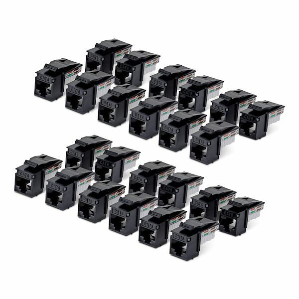 StarTech Cat6 Keystone Jack, 24-Pack RJ45 Ethernet Keystone Jacks, UTP Cat6 Wall Jack, 90-Degree 110 Punch Down, Black