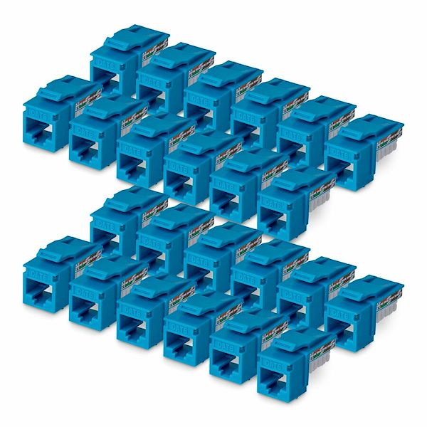 StarTech Cat6 Keystone Jack, 24-Pack RJ45 Ethernet Keystone Jacks, UTP Cat6 Wall Jack, 90-Degree 110 Punch Down, Blue