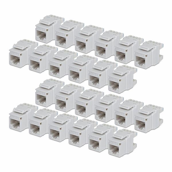 StarTech Cat6 Keystone Jack, 24-Pack RJ45 Ethernet Keystone Jacks, UTP Cat6 Wall Jack, 180-Degree 110 Punch Down, White