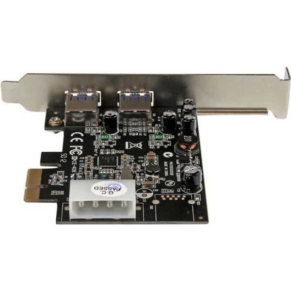 StarTech.com 2 Port PCI Express (PCIe) SuperSpeed USB 3.0 Card Adapter with UASP - LP4 Power - Rear